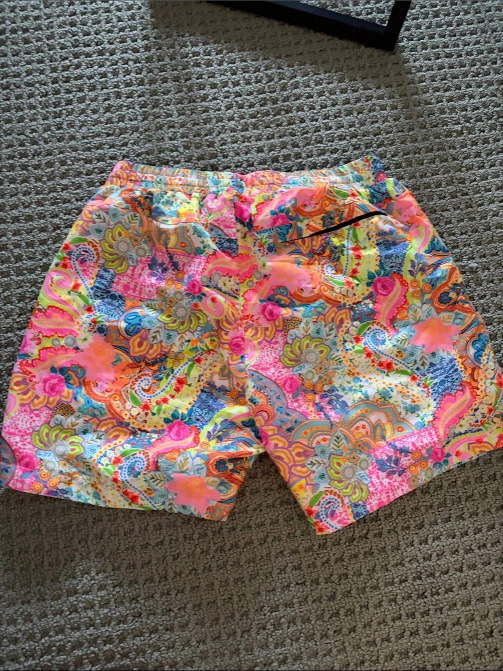 Kulani Kinis Men’s Swim Trunks - Neon Pink, Yellow, Blue & Green Paisley - Picture 2 of 3